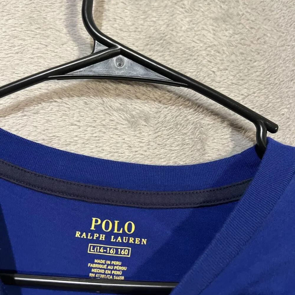 Polo Ralph Lauren Shirt Boys Large Blue Long Sleeve Rugby Football Club Graphic